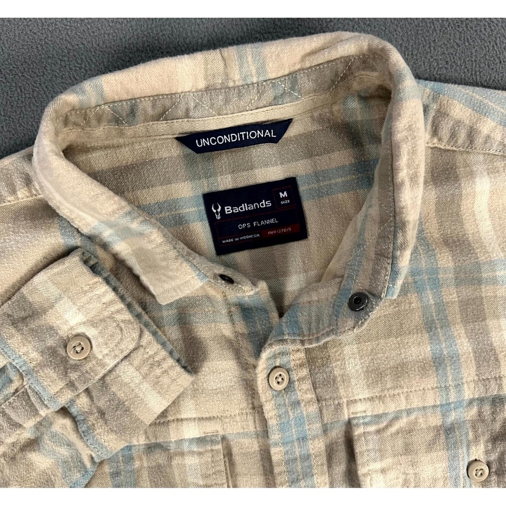 Badlands Ops Flannel Shirt Mens Medium Tan Beige Plaid Outdoor Tactical